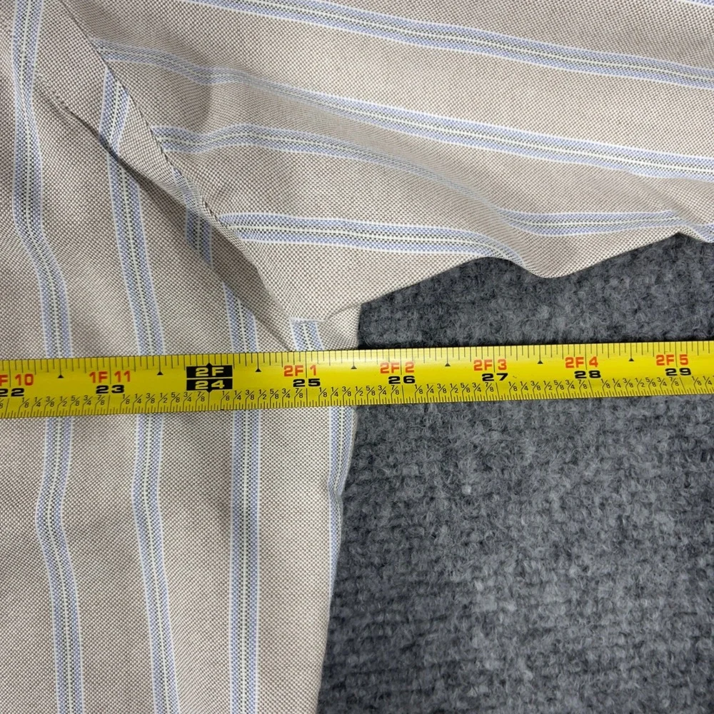 Ralph Lauren Button Down Shirt Mens 17 32/33 Tan Blue Striped Classic Fit Oxford